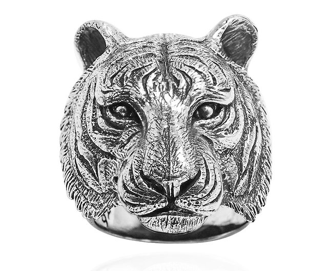 Tiger Animal Shaped Carved Sterling Silver Ring 925 Silver (Single Price) -  Shop argent General Rings - Pinkoi