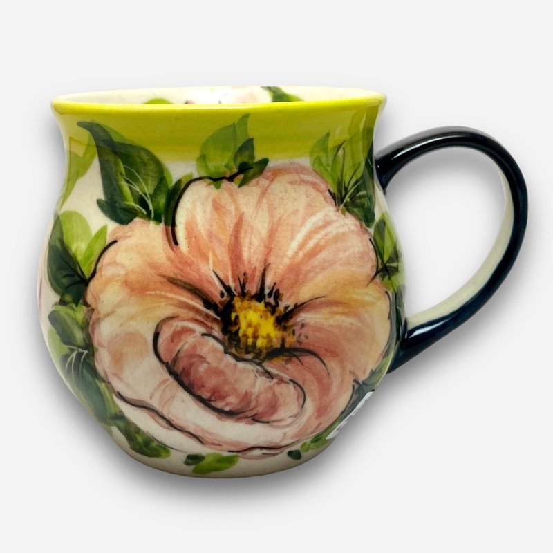 Polish hand-painted handmade pottery-Pangpang cup 350ml pink flower series designer model - แก้ว - ดินเผา หลากหลายสี