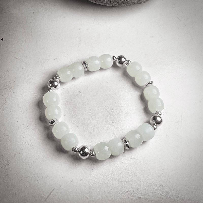 7mm+ Yiniugou Hotan white jade silver bracelet - Bracelets - Semi-Precious Stones 