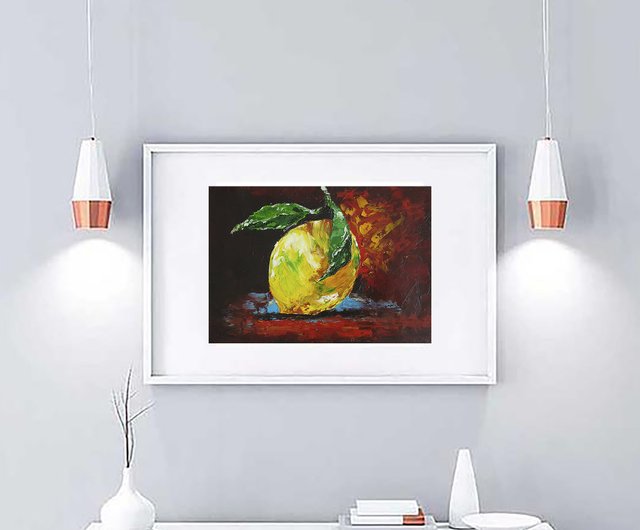 檸檬 レモン 果物 果実 静物画 水彩画 アート 絵画 美術 芸術 壁掛け飾り レモン絵画フルーツ静物オリジナルアートイエローシトラスフルーツ