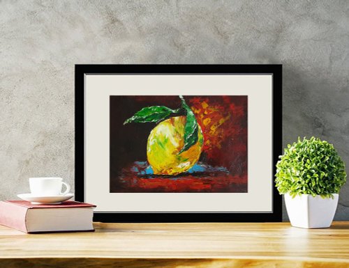 レモン絵画フルーツ静物オリジナルアートイエローシトラスフルーツ