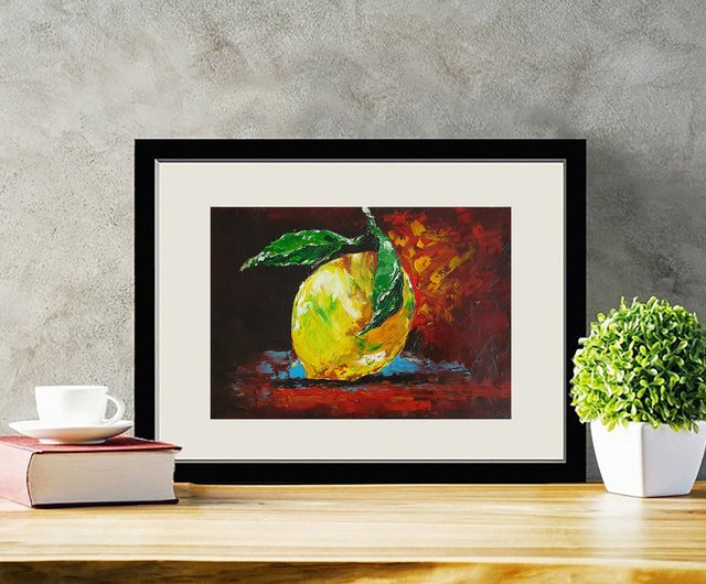 檸檬 レモン 果物 果実 静物画 水彩画 アート 絵画 美術 芸術 壁掛け飾り レモン絵画フルーツ静物オリジナルアートイエローシトラスフルーツ