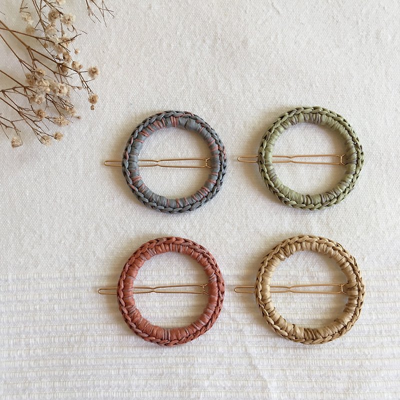 hm2. Summer double-straw woven retro round frame hairpins 4 styles - Hair Accessories - Paper Multicolor