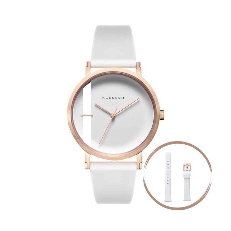 Imperfect Line Rose Gold White Watch 32/40mm - Complimentary Leather Strap - นาฬิกาคู่ - สแตนเลส ขาว