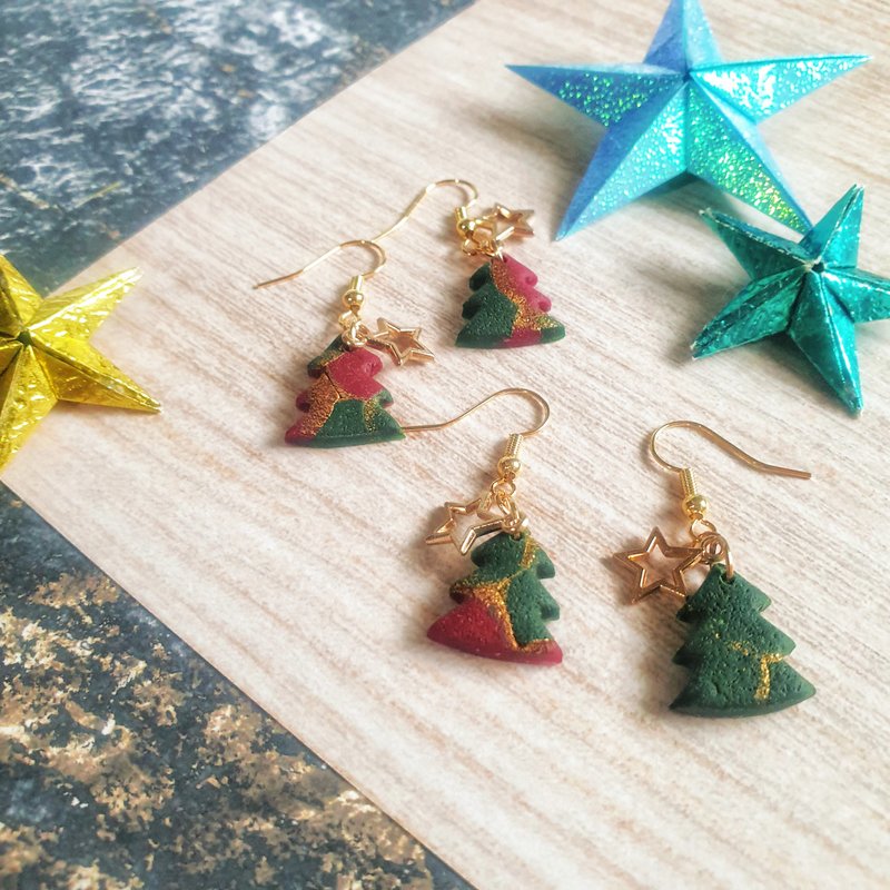 X'mas Go | Christmas Tree Style (Red and Green Max) | Earrings/Earrings - ต่างหู - ดินเผา 