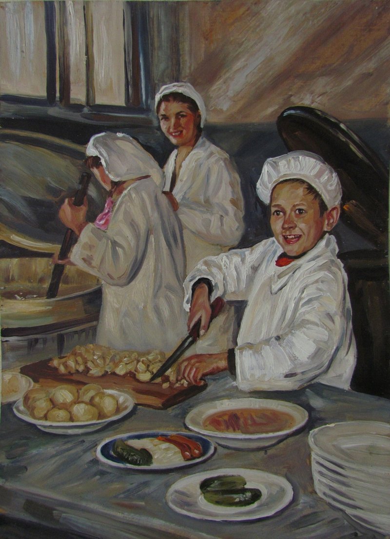 Cook boy painting, Boy portrait Chef Art Painting of Chef - Wall Décor - Other Materials 