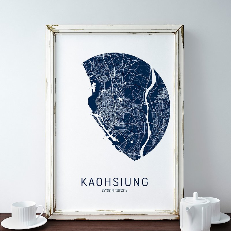 Kaohsiung Map, Town Map, Minimalist Art, Printable City Map, Kaohsiung Poster - 壁貼/牆壁裝飾 - 其他材質 藍色