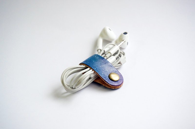 Series of Starry Night  - Short Style Collector for Earphone - Cable Organizers - Genuine Leather Purple