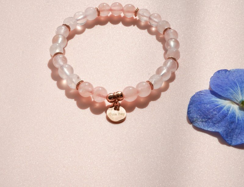 Moonstone Hibiscus Horse Rose Quartz 925 Sterling Silver Rose Gold Bracelet - Bracelets - Crystal Pink