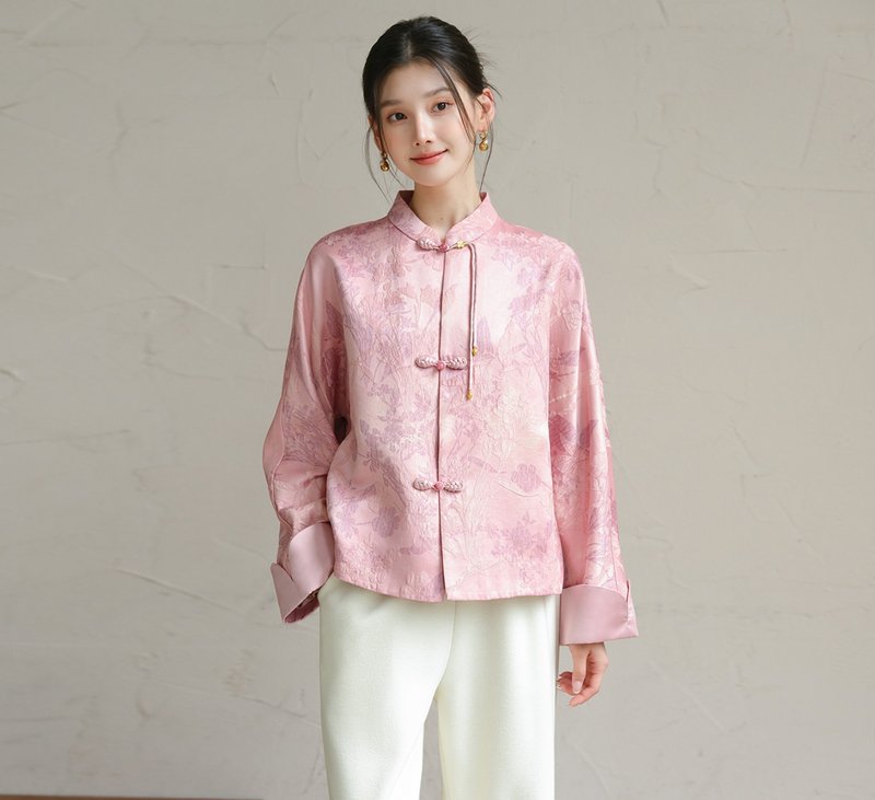 【溫婉優雅】新中式復古中國風 浮雕提花上衣/褲子 - 女上衣/長袖上衣 - 其他材質 紫色