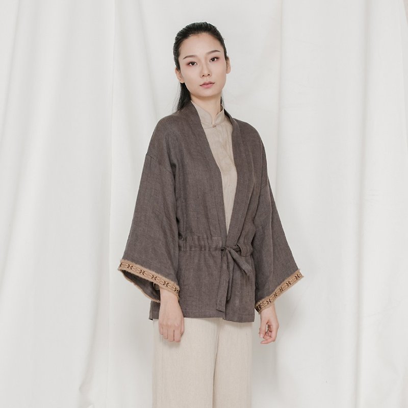 BUFU unisex traditional Chinese jacket  O171111 - เสื้อแจ็คเก็ต - ผ้าฝ้าย/ผ้าลินิน สีนำ้ตาล