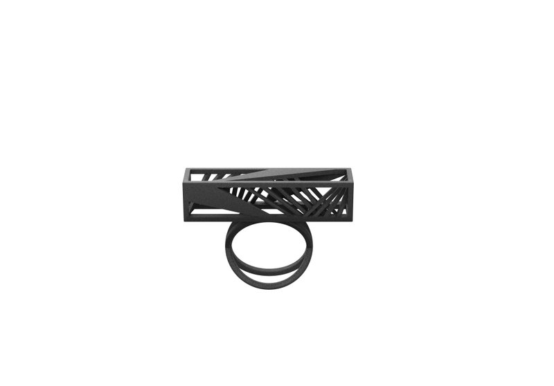 Line Crossing in a rectangular boxes ring - General Rings - Nylon Black