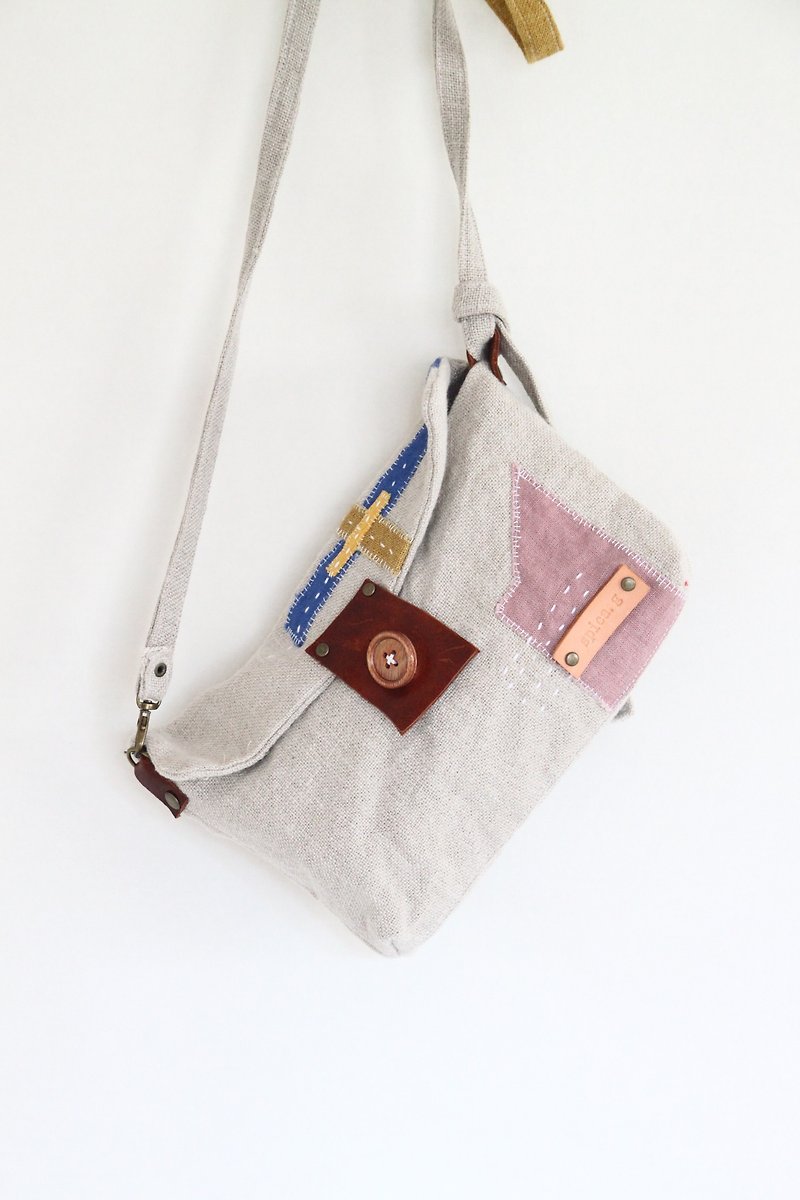 Linen collage · Pochette hidamari - กระเป๋าแมสเซนเจอร์ - ผ้าฝ้าย/ผ้าลินิน ขาว