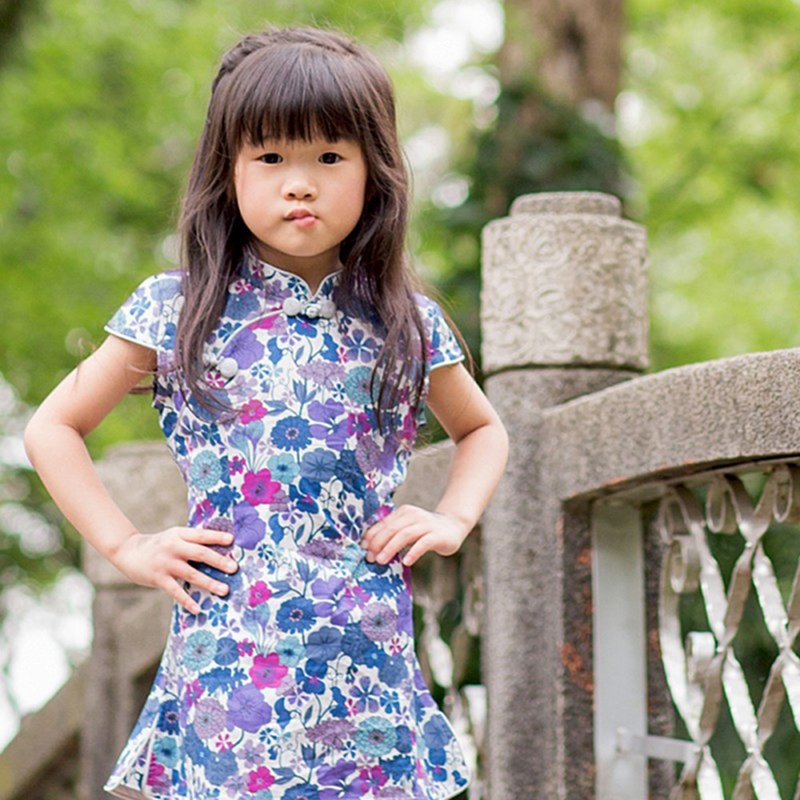 Children's cheongsam ancient style four seasons purple Luo Xiangyi - Qipao - Cotton & Hemp 