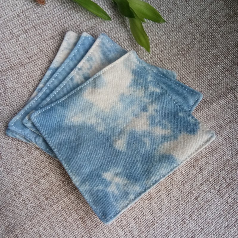 Tie dyed coaster set of 4, set of 8, set of 12, Shibori coaster, Cotton coaster - 杯墊 - 棉．麻 藍色