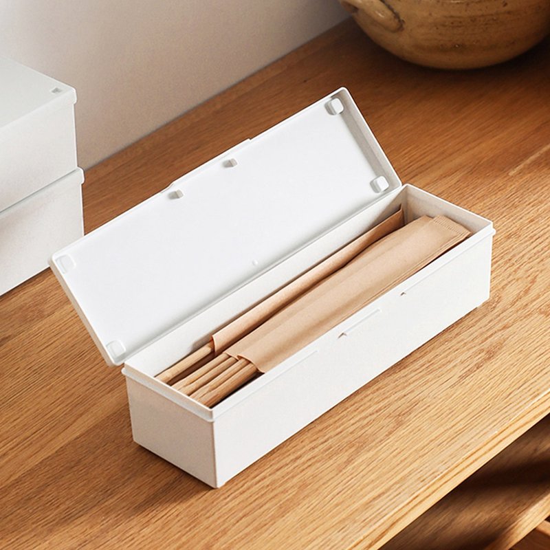 日本霜山 無印風一次性筷子/吸管/餐具收納盒-3入 - 居家收納/收納盒/儲物盒 - 塑膠 白色