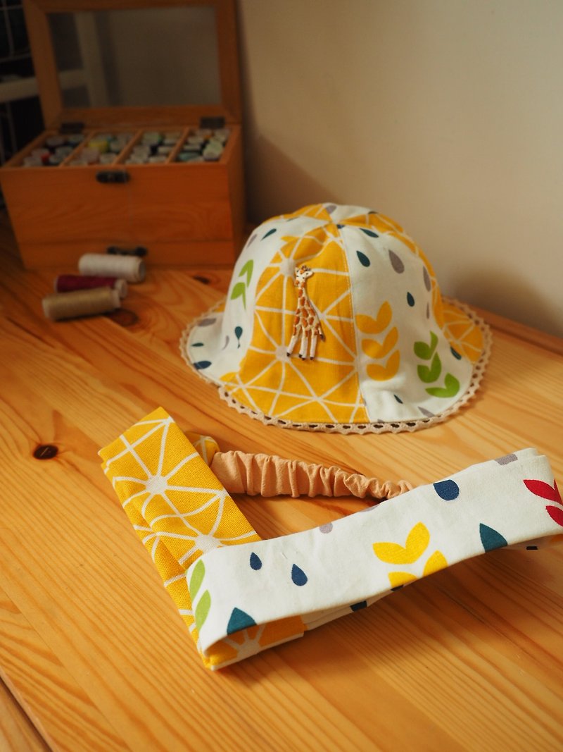 Handmade hat yellow giraffe and headband gift set - ของขวัญวันครบรอบ - ผ้าฝ้าย/ผ้าลินิน สีเขียว