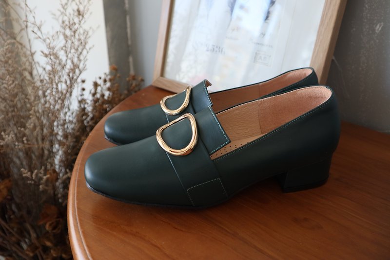 【Tree】 Low Heel Loafers - Dark Green - Women's Leather Shoes - Genuine Leather Green