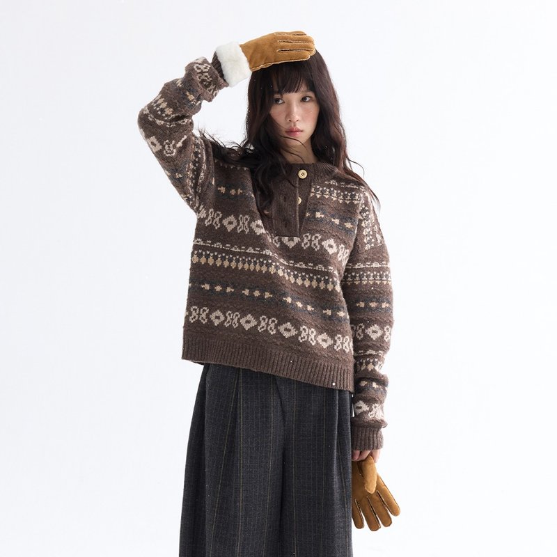 ハーフハイネック フェアアイルセーター | ニット | 帽子 | 冬物 | Sora-2001 - ニット・セーター - ウール ブラウン