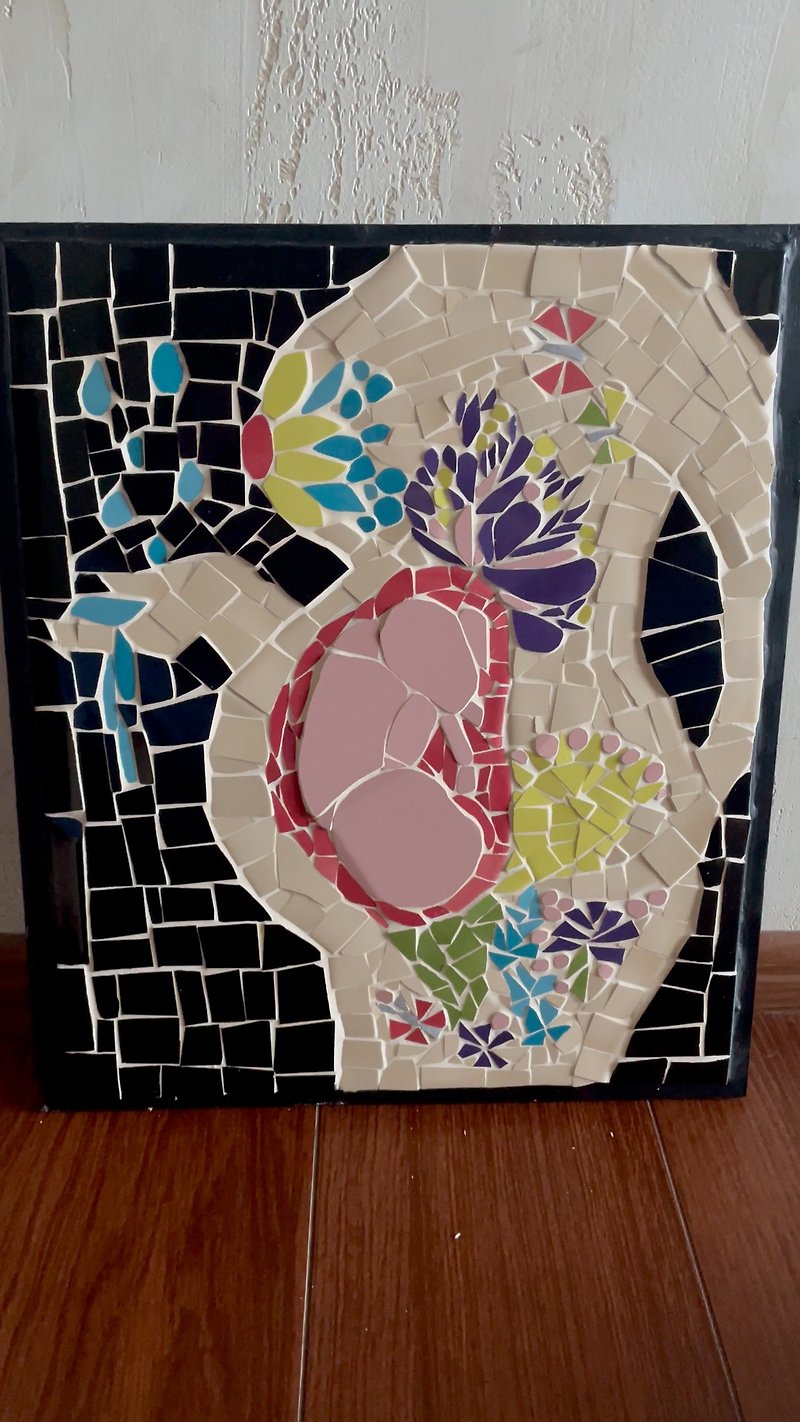 Mosaic ceramic picture MOTHER AND CHILD for decor and design - Items for Display - Wood Multicolor