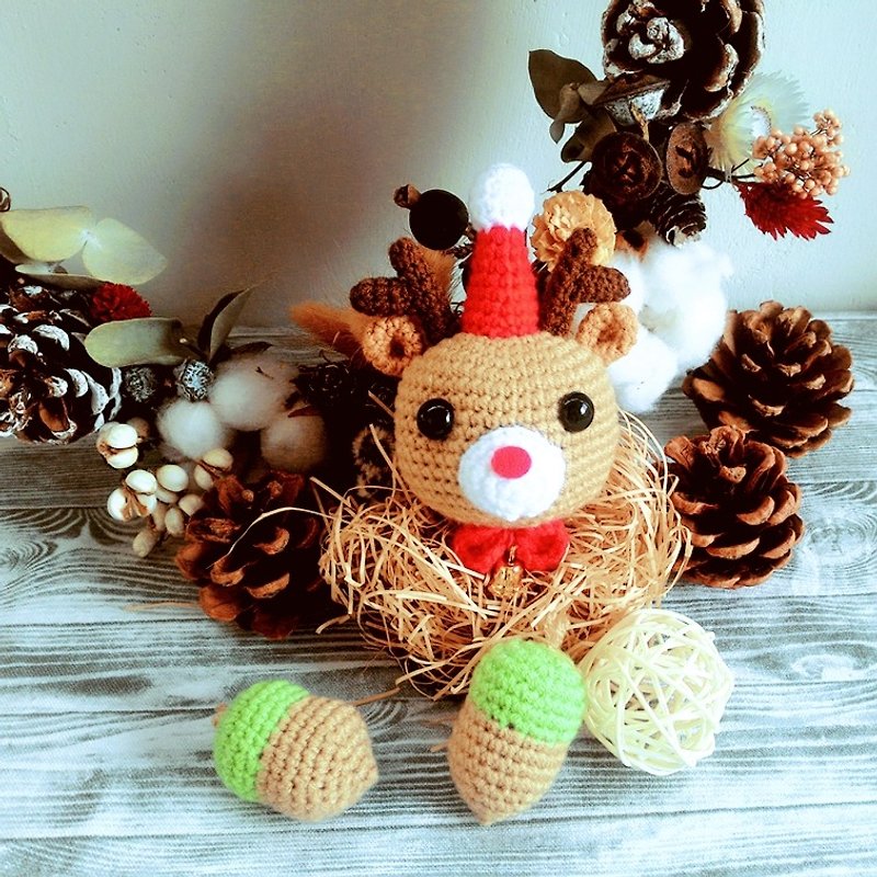 麋鹿不迷路 聖誕帽鈴鐺小鹿 鑰匙圈或吊飾 聖誕節 交換禮物 - 鑰匙圈/鑰匙包 - 棉．麻 紅色