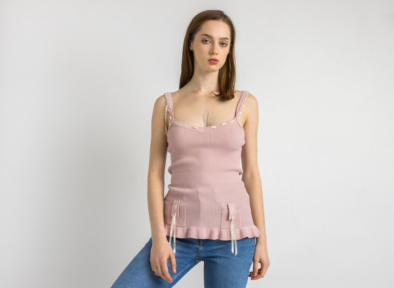 Vintage Top DIOR Knit Top Tank Boho Bohemian Neutral Pink 90s Siz Small 6193 - 女 T 恤 - 其他材質 粉紅色