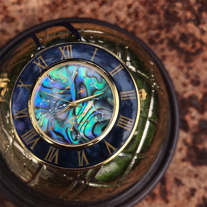 【Lost And Find】Natural  galaxy star abalone watch - นาฬิกาผู้หญิง - เครื่องเพชรพลอย สีน้ำเงิน