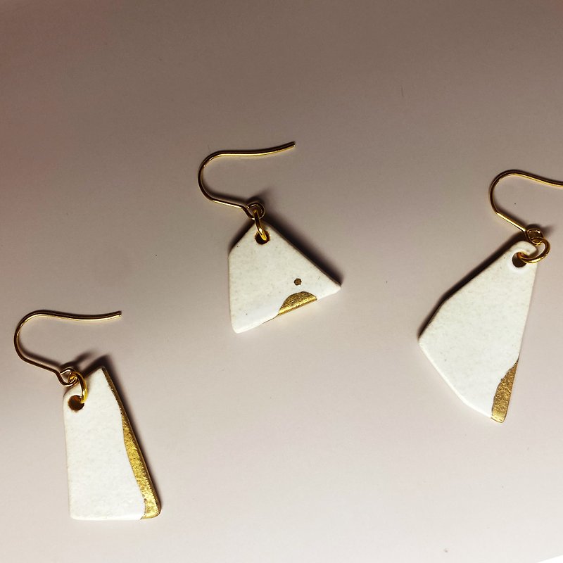 Matte glazed gold earrings - Earrings & Clip-ons - Pottery White
