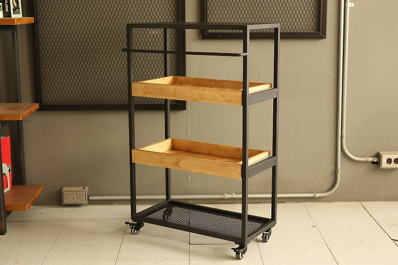 Industrial style double drawer trolley/dining cart/tool cart/hairdressing cart - กล่องเก็บของ - โลหะ สีนำ้ตาล