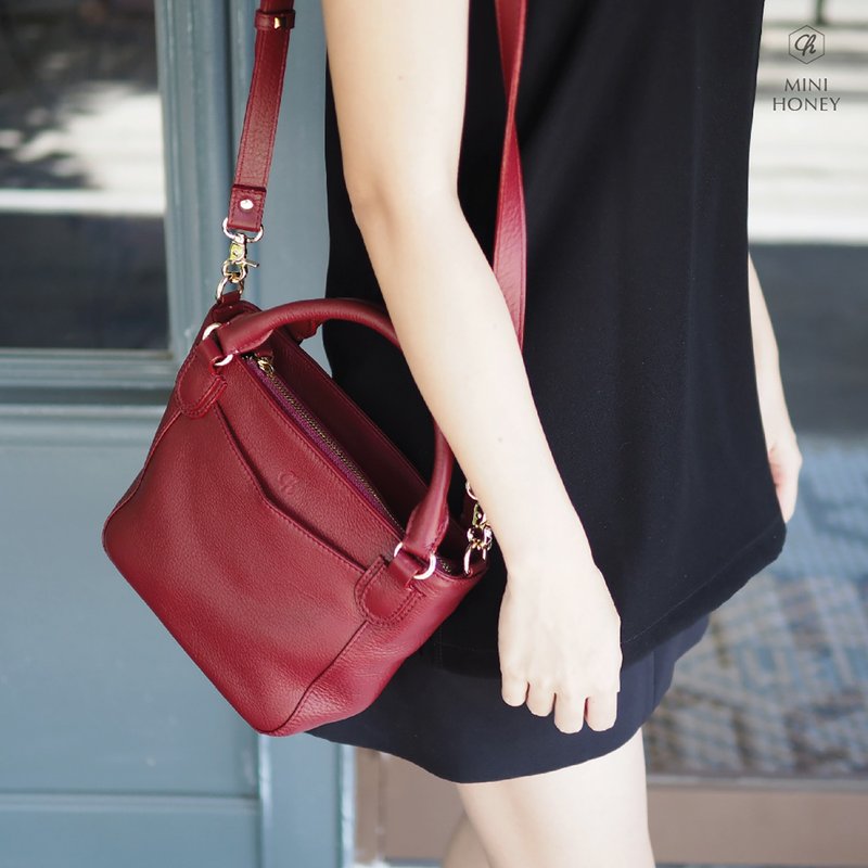 Mini honey (Burgundy) : Mini tote bag, Crossbody bag, Cow leather, Dark red - Handbags & Totes - Genuine Leather Red