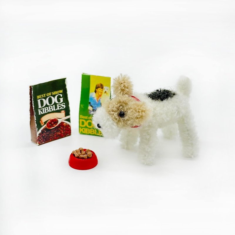Wirefoxterrier Baby Terrier~Dog Bowl Feed Type - Stuffed Dolls & Figurines - Wool White