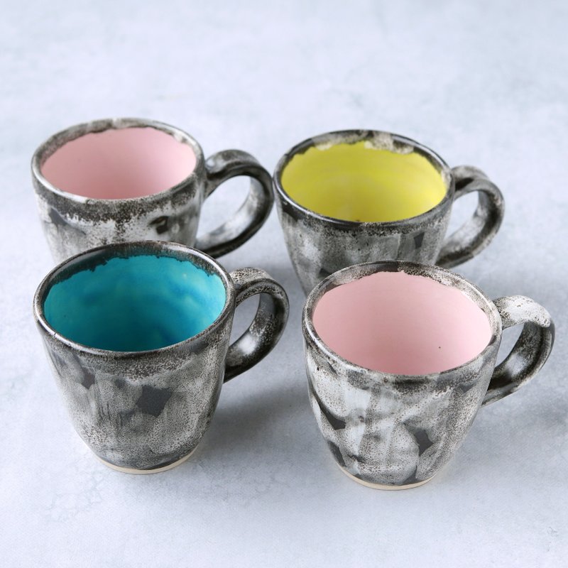 Set of 4 ink-patterned coffee cups - แก้วมัค/แก้วกาแฟ - ดินเผา หลากหลายสี