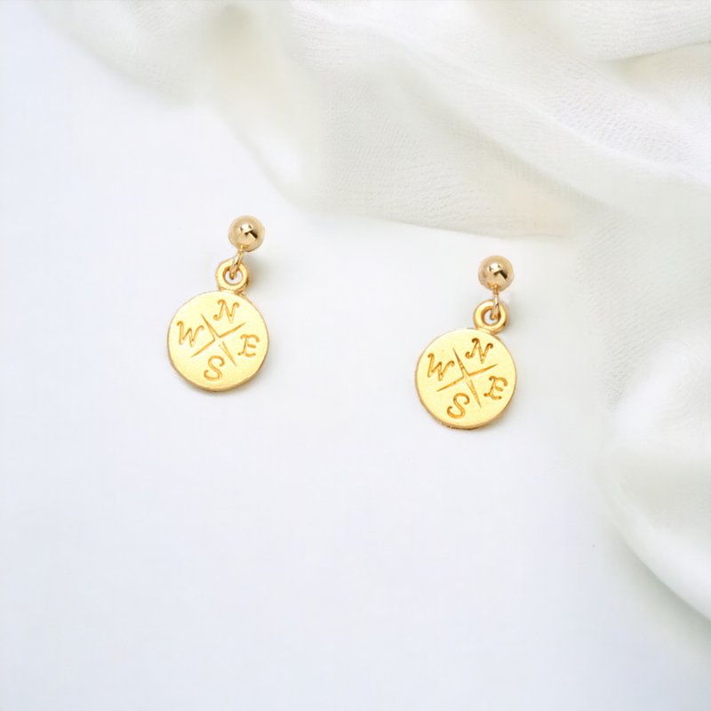 【Angel & Me】Luck Compass s925 sterling silver 24k gold plated earrings gift - ต่างหู - ทอง 24 เค สีทอง