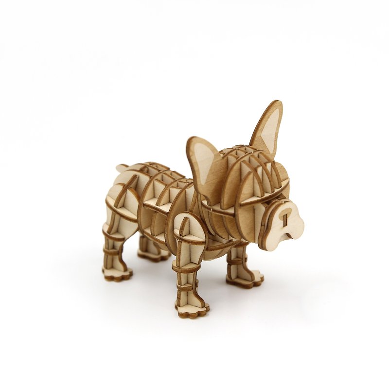 Jigzle 3D three-dimensional wooden puzzle | animal series French fighting dog | super healing - Puzzles - Wood Khaki
