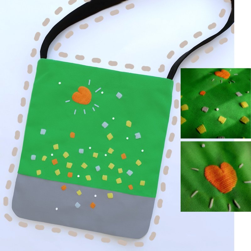 12x14 inch tote. Fun and original with hand-stitched design with felt and beads - 手提包/手提袋 - 其他材質 綠色