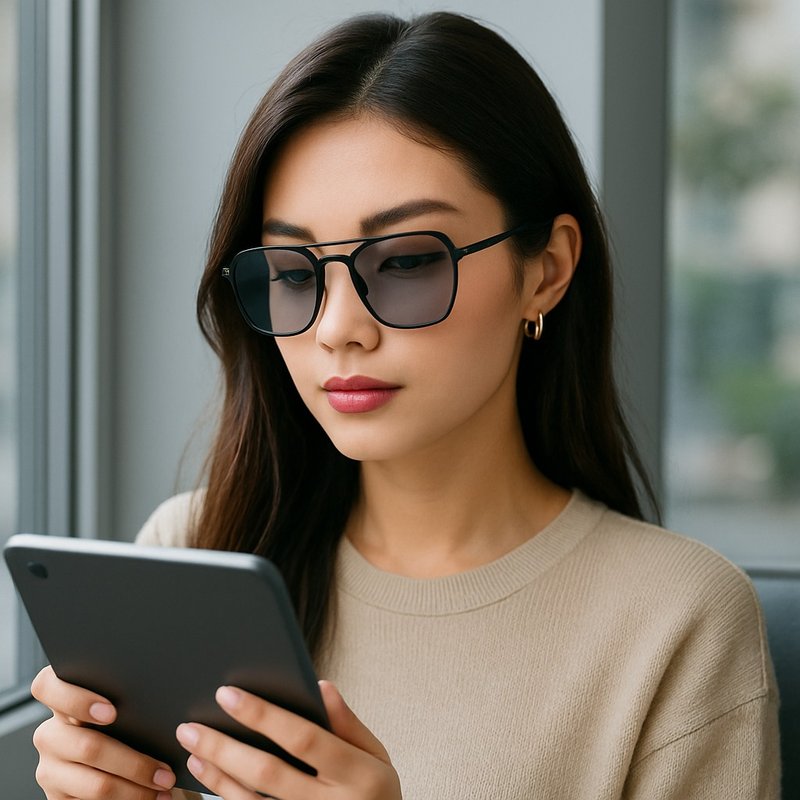 微變色飛行員輕度濾藍光眼鏡 抗UV400 高透光率I聖誕交換禮物 - 眼鏡/鏡框 - 其他金屬 黑色