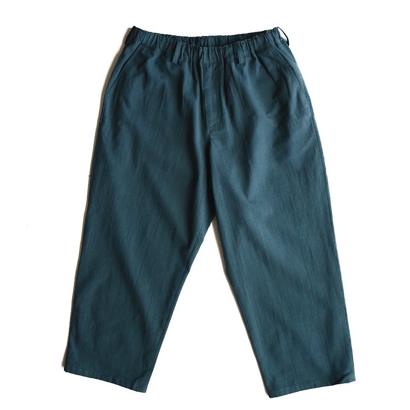 Washed cotton and linen wide pants - กางเกงขายาว - ผ้าฝ้าย/ผ้าลินิน สีน้ำเงิน