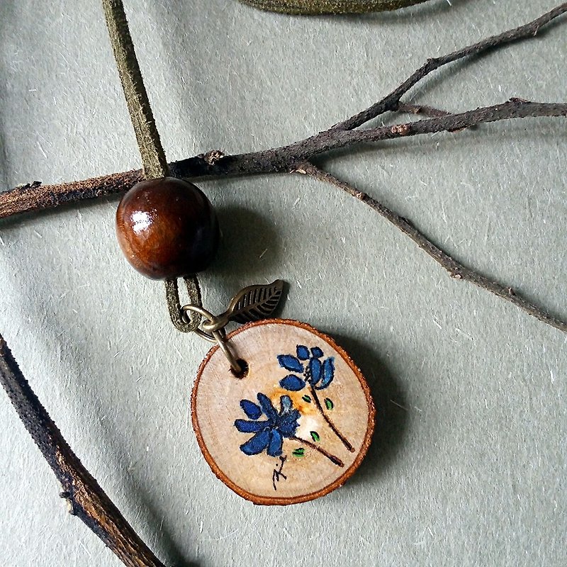 Hand-painted necklace / pendant (flower) - Necklaces - Wood Multicolor