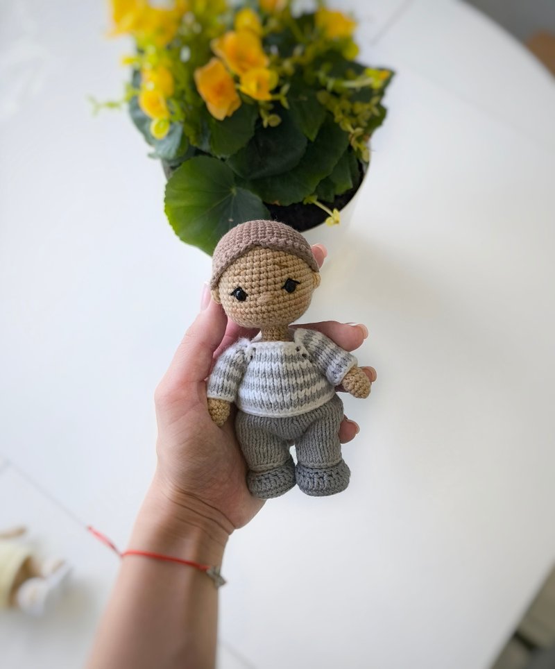 Handmade doll, crocheting doll, art doll, doll boy - ของเล่นเด็ก - ผ้าฝ้าย/ผ้าลินิน สีน้ำเงิน