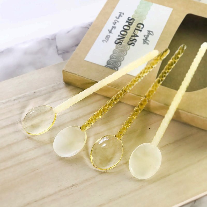 Spiral glass spoon 4 into the golden version - ช้อนส้อม - แก้ว สีเหลือง