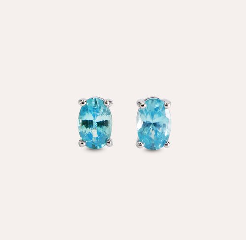 安珠 AND JEWEL 每天配戴的天然寶石 安珠 風信子 藍色 橢圓 4*6mm 耳環 經典系列 Oval E 寶石銀飾 A