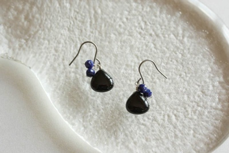 Pinkoi Proxy Purchase - No. 779 Onyx and lapis lazuli earrings - Earrings & Clip-ons - Gemstone 