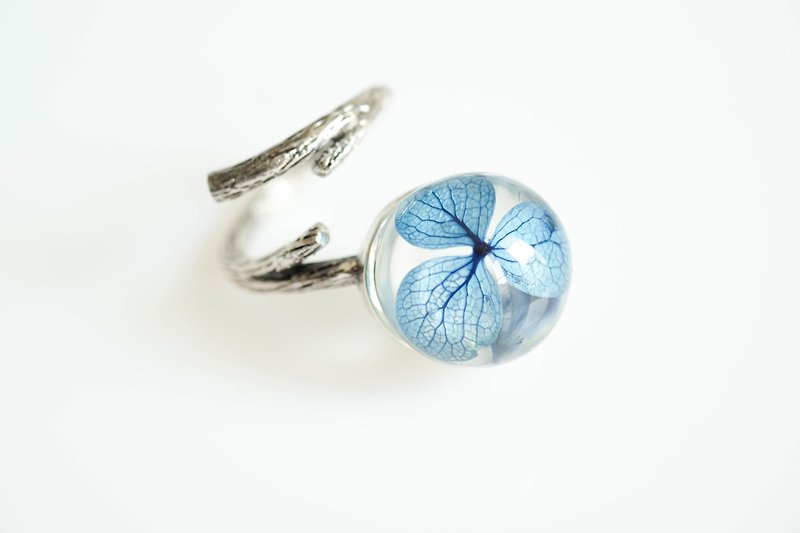 Hydrangea Silver Ring - General Rings - Plastic Blue