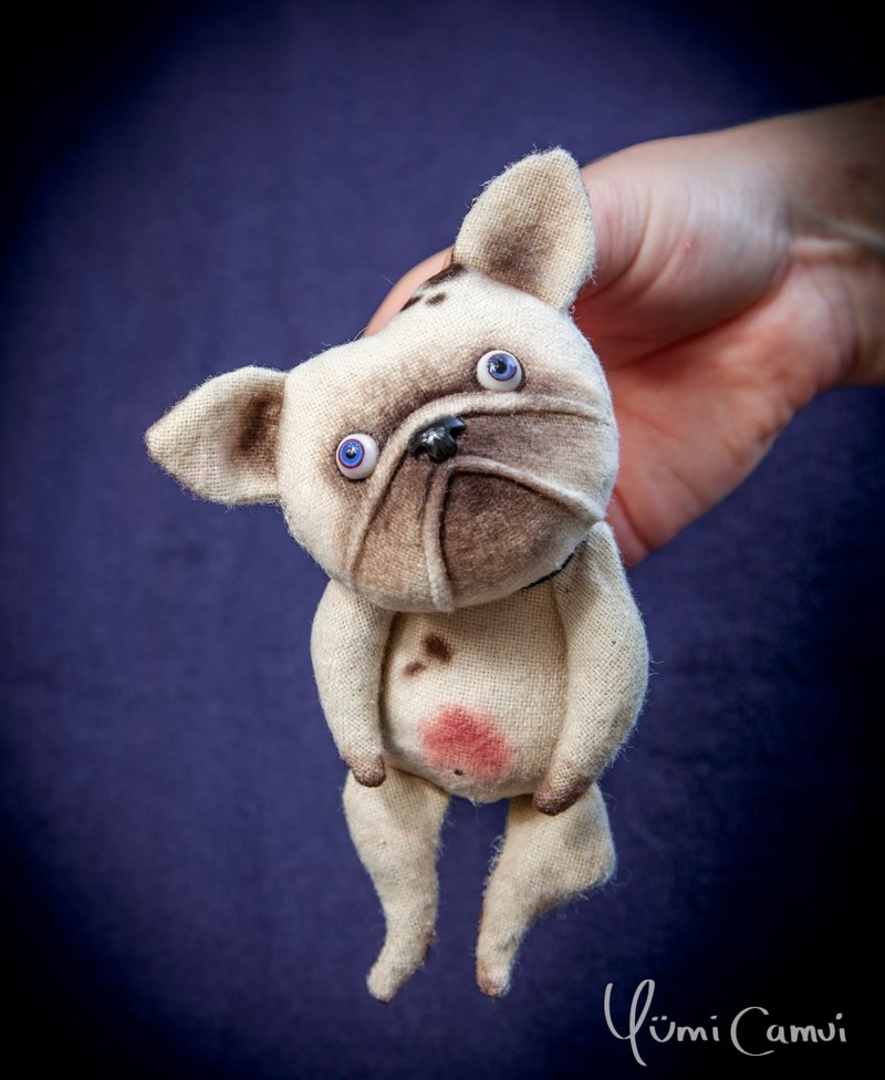 OOAK Cute Funny Bulldog by Yumi Camui - ตุ๊กตา - วัสดุอื่นๆ ขาว