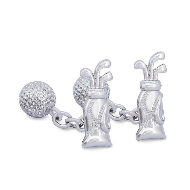 Golf and Golf Ball Cufflink with Chain - Cuff Links - Other Metals Silver