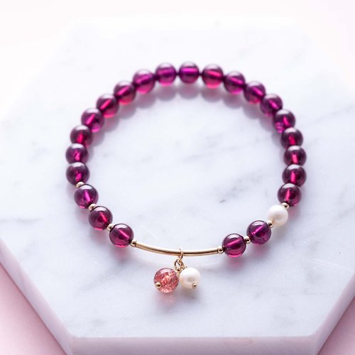 Pink Laboratory 粉紅製造 石榴石珍珠14KGF手鍊 | 紫牙烏酒紅色石榴石 | 天然水晶客製禮物