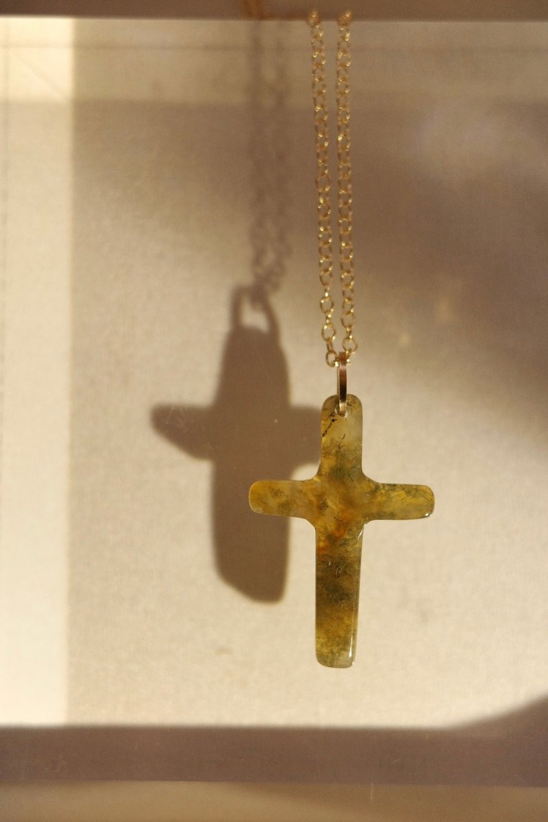 Aquatic Agate Cross Jade Pendant Necklace - สร้อยคอ - เครื่องประดับพลอย สีเขียว