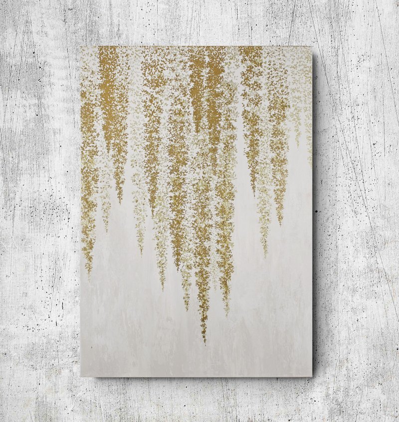Gold Painting | Wisteria Painting canvas | Wisteria wall art | White Wisteria - 壁貼/牆壁裝飾 - 棉．麻 金色
