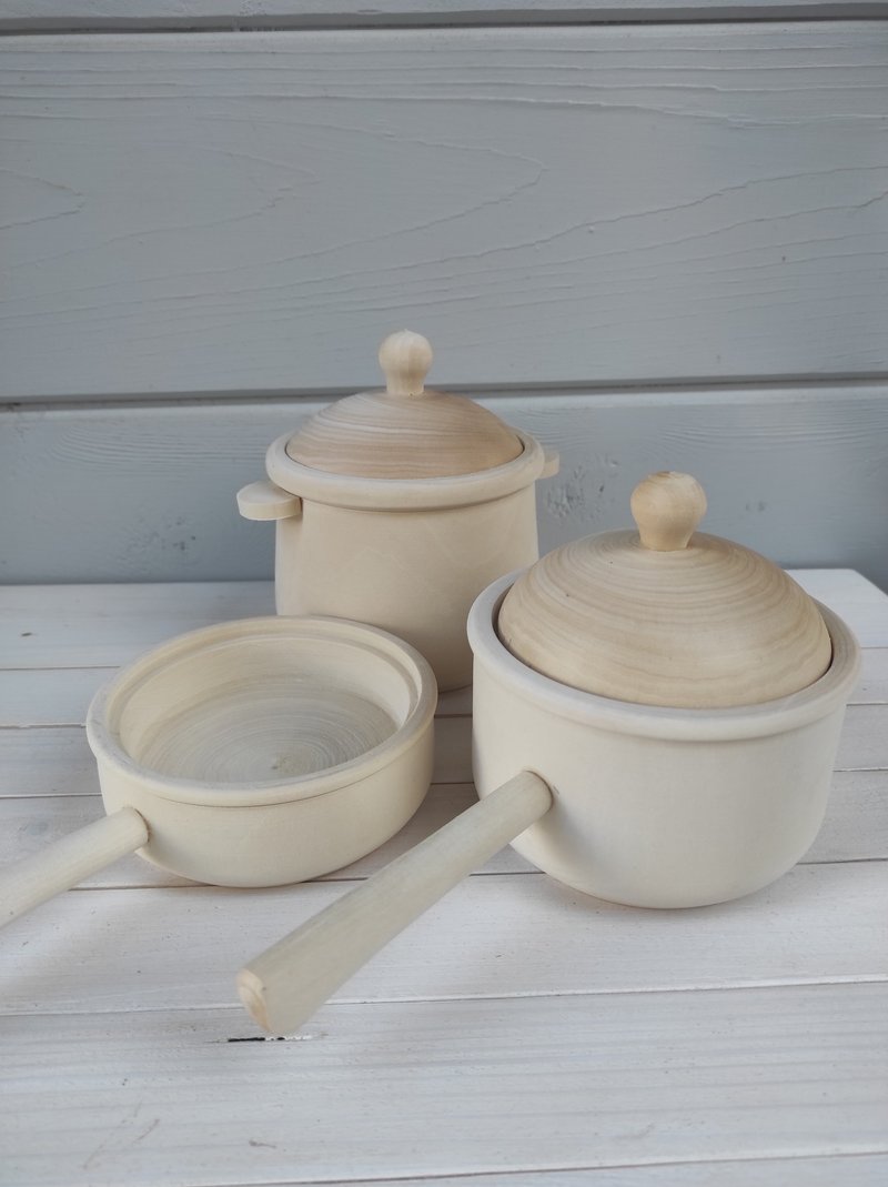 Wooden Toy Dishes Set - ของเล่นเด็ก - ไม้ สีนำ้ตาล