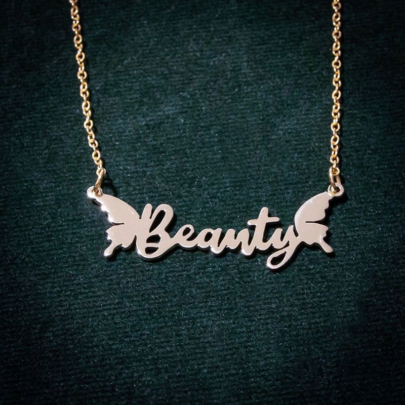Made to order - Customize name necklace hand writhing style with butterfly wing - 項鍊 - 銅/黃銅 銀色
